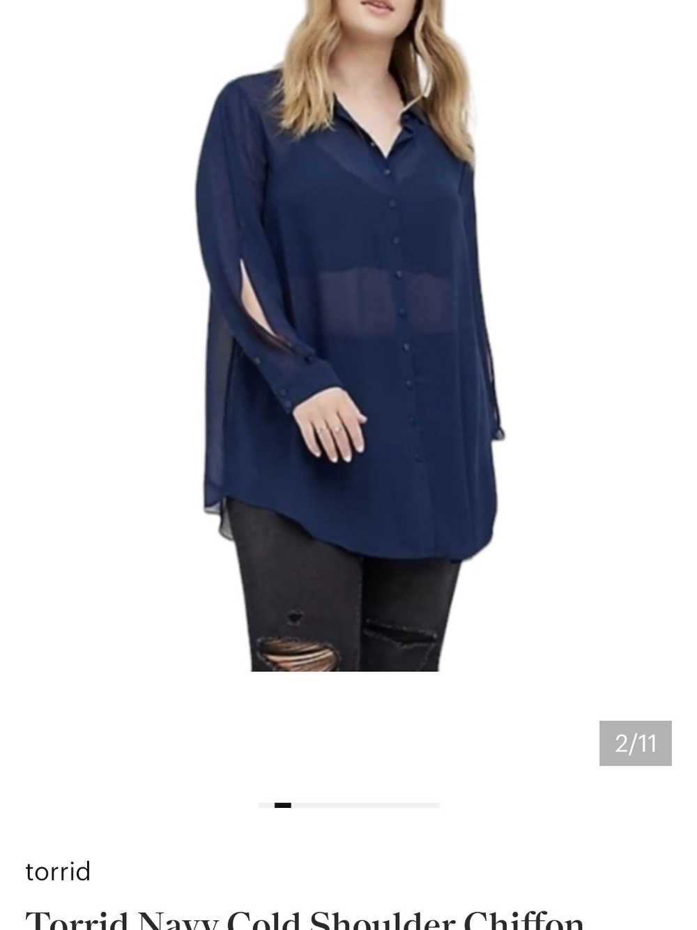 torrid Navy Sheer Button-Down Cold-Shoulder Blouse  PLUS INCLUDING MORE 3X FREE!